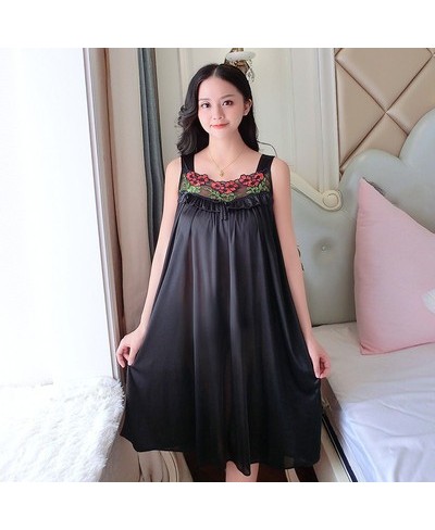 Winter Embroidery Ladies Sweet Sleepwear Female Silk Satin Night Dress Women Nightwear Lingerie Babydoll Nightgown Lounge Dre...