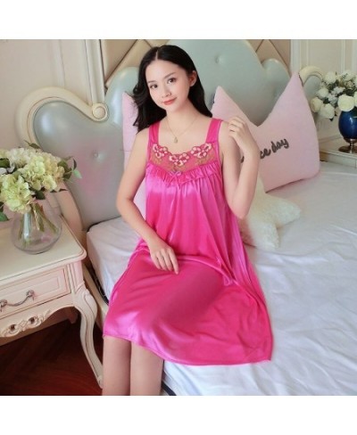 Winter Embroidery Ladies Sweet Sleepwear Female Silk Satin Night Dress Women Nightwear Lingerie Babydoll Nightgown Lounge Dre...