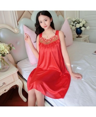 Winter Embroidery Ladies Sweet Sleepwear Female Silk Satin Night Dress Women Nightwear Lingerie Babydoll Nightgown Lounge Dre...