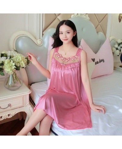 Winter Embroidery Ladies Sweet Sleepwear Female Silk Satin Night Dress Women Nightwear Lingerie Babydoll Nightgown Lounge Dre...