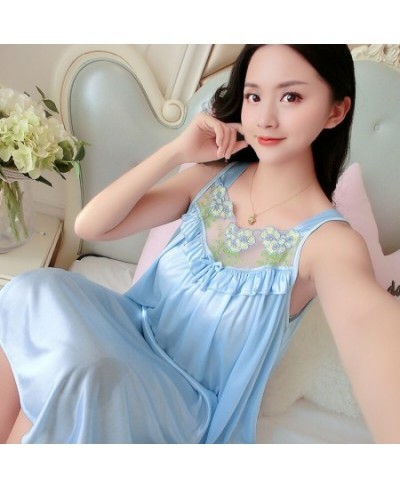 Winter Embroidery Ladies Sweet Sleepwear Female Silk Satin Night Dress Women Nightwear Lingerie Babydoll Nightgown Lounge Dre...