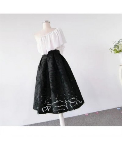 Black Skirt Organza Flocking Pattern High Waist Slimming Shaggy Skirts Mid-length Spring Summer Womens Skirts Faldas Mujer Mo...