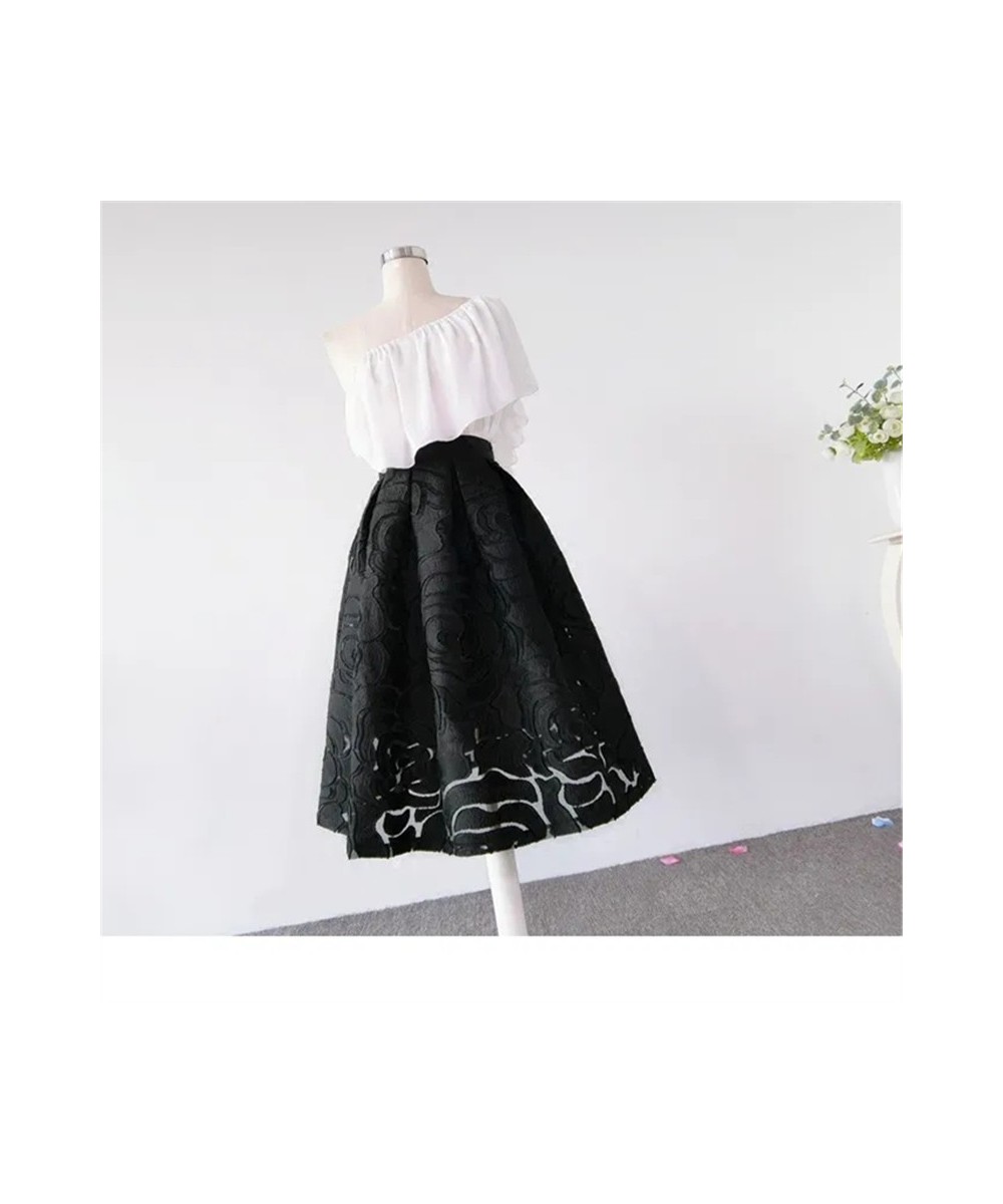 Black Skirt Organza Flocking Pattern High Waist Slimming Shaggy Skirts Mid-length Spring Summer Womens Skirts Faldas Mujer Mo...