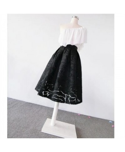 Black Skirt Organza Flocking Pattern High Waist Slimming Shaggy Skirts Mid-length Spring Summer Womens Skirts Faldas Mujer Mo...