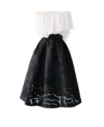 Black Skirt Organza Flocking Pattern High Waist Slimming Shaggy Skirts Mid-length Spring Summer Womens Skirts Faldas Mujer Mo...