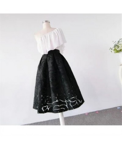 Black Skirt Organza Flocking Pattern High Waist Slimming Shaggy Skirts Mid-length Spring Summer Womens Skirts Faldas Mujer Mo...