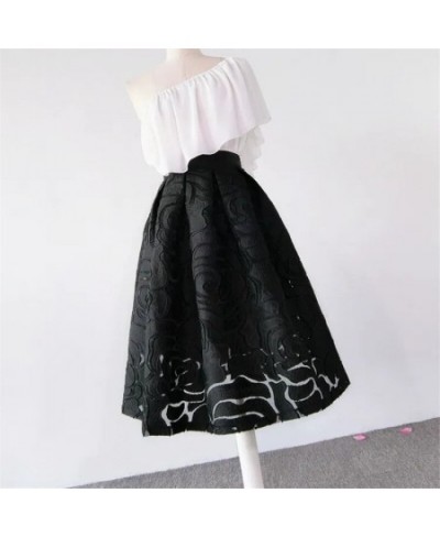 Black Skirt Organza Flocking Pattern High Waist Slimming Shaggy Skirts Mid-length Spring Summer Womens Skirts Faldas Mujer Mo...