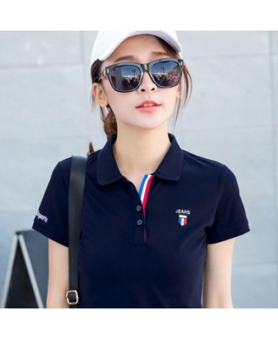 T-shirt Woman Plain Clothing Button Tops with Sleeves Polo Neck Shirts for Women Youth New Summer 2023 Y2k Fashion Synthetic ...