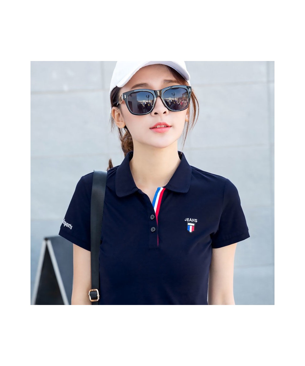 T-shirt Woman Plain Clothing Button Tops with Sleeves Polo Neck Shirts for Women Youth New Summer 2023 Y2k Fashion Synthetic ...