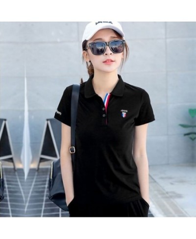 T-shirt Woman Plain Clothing Button Tops with Sleeves Polo Neck Shirts for Women Youth New Summer 2023 Y2k Fashion Synthetic ...