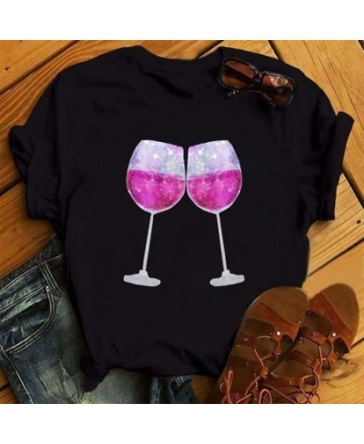 Colorful Wine Heartbeat Print T Shirt Women Short Sleeve O Neck Loose Tshirt Summer Women Tee Shirt Tops Camisetas Mujer Femm...