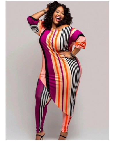 Plus Size Two Piece Outfits Women Fall Clothing Striped Top Irregular Hem Leggings Matching Set Wholesale $44.82 - Plus Size ...