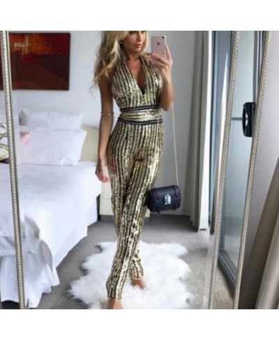 Ladies Elegant Jumpsuit Party Clubwear Fashion Summer Sexy Overalls 2023 Backless Sequin Jumpsuit For Women Gold DW184 $62.61...