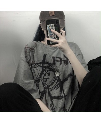 Punk Vintage KoreanFashion Goth Graphic Women Y2k Top Style Crop O-neck Tshirt Japanese Streetwear Short Sleeve T-shirt $29.5...