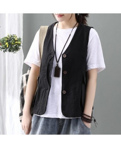 Women`s Classic Cotton Vest Business Offical Linen Waistcoat Open Front Elegant Sleeveless Coat Outerwear Tops For Lady $36.8...