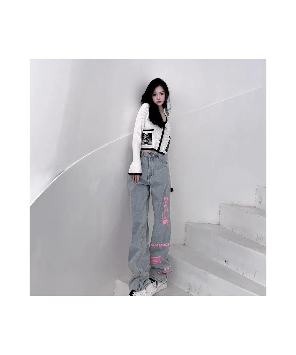 Graphic Print Baggy Jeans Women Clothing High Street Vintage Distressed High Waisted Jeans Woman Casual Women Jeans Pants $53...