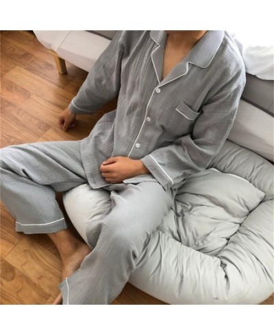 night wear women white men dark gray couple pajama set cotton gauze home service crepe soft casual homewear suit clothes L863...