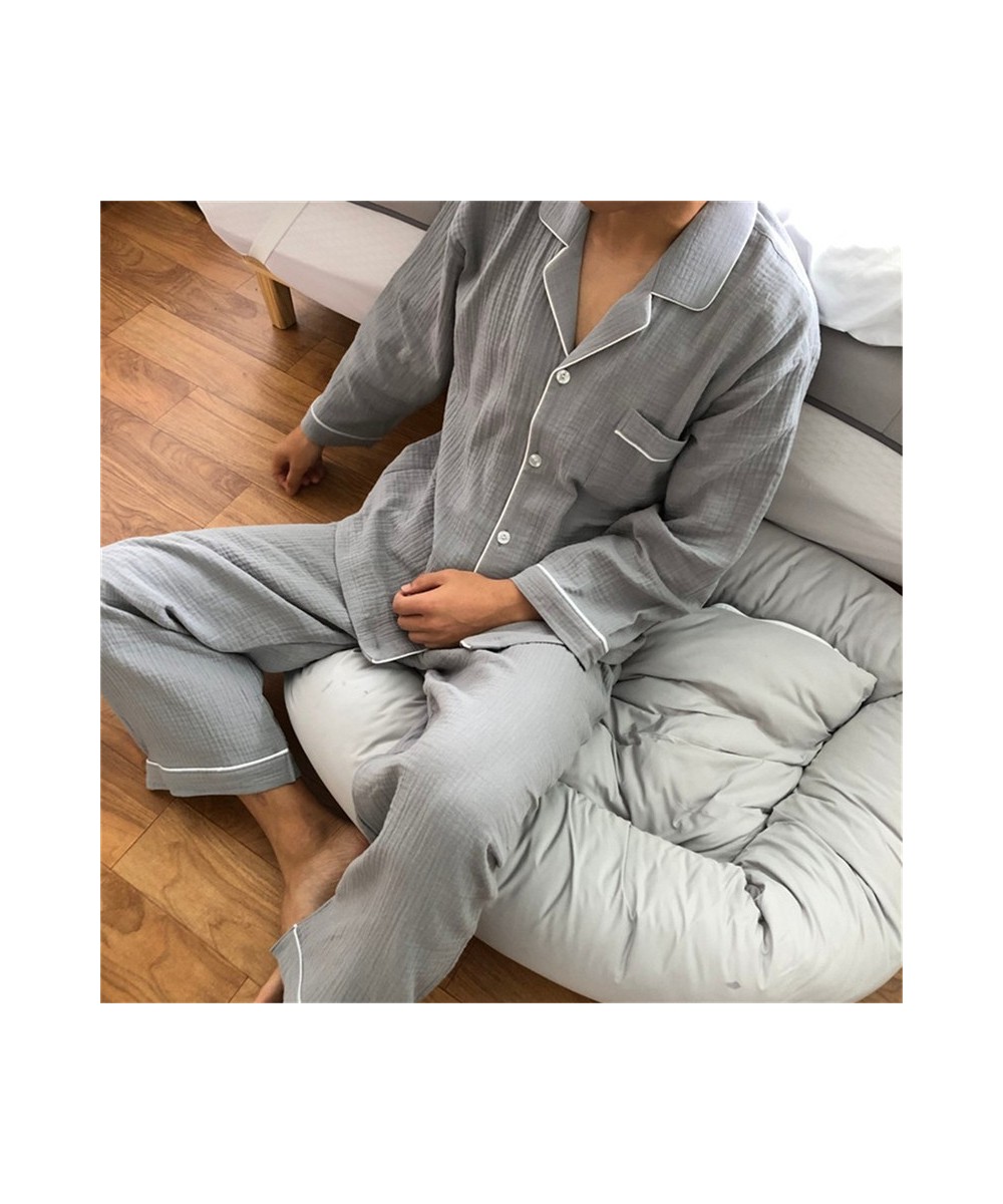 night wear women white men dark gray couple pajama set cotton gauze home service crepe soft casual homewear suit clothes L863...