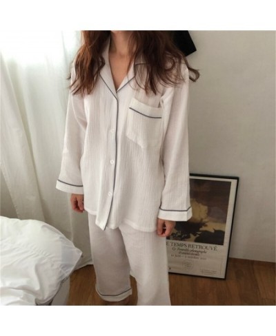 night wear women white men dark gray couple pajama set cotton gauze home service crepe soft casual homewear suit clothes L863...