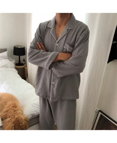 night wear women white men dark gray couple pajama set cotton gauze home service crepe soft casual homewear suit clothes L863...