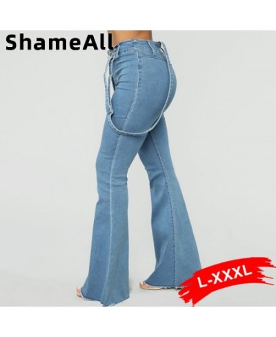 Plus Size Suspender Flare Jeans Jumpsuits 3XL Wide Leg Denim Overalls Vintage Blue Streetwear Bib Pant One Piece Bandage $54....