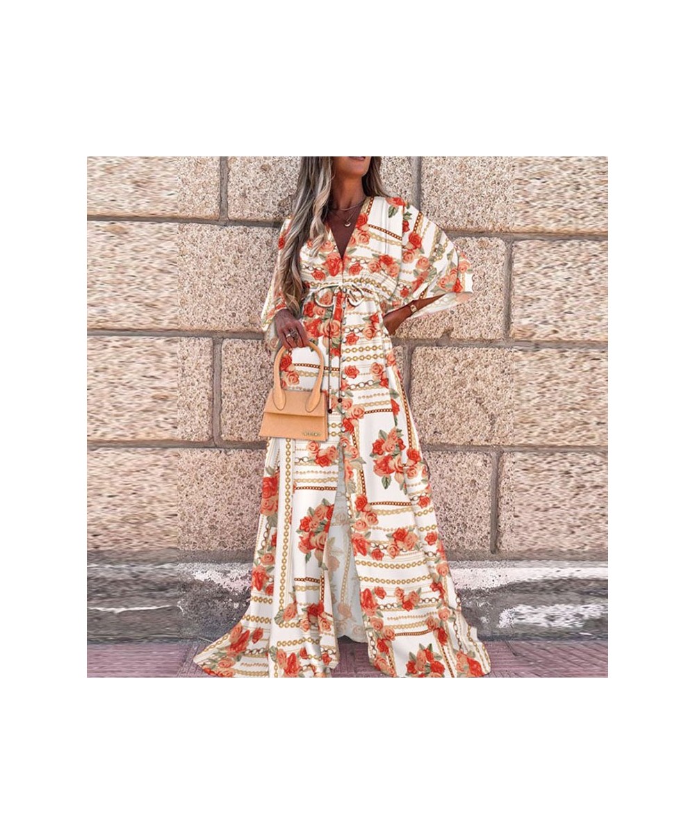 2023 Summer Print Casual Women Dresses Oversized Holiday Beach Dress Boho Long Cover-Up Female Long Sleeve Loose Tunic Dress ...