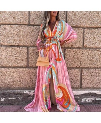 2023 Summer Print Casual Women Dresses Oversized Holiday Beach Dress Boho Long Cover-Up Female Long Sleeve Loose Tunic Dress ...