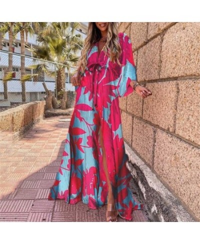 2023 Summer Print Casual Women Dresses Oversized Holiday Beach Dress Boho Long Cover-Up Female Long Sleeve Loose Tunic Dress ...