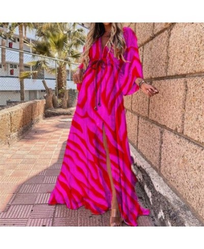 2023 Summer Print Casual Women Dresses Oversized Holiday Beach Dress Boho Long Cover-Up Female Long Sleeve Loose Tunic Dress ...