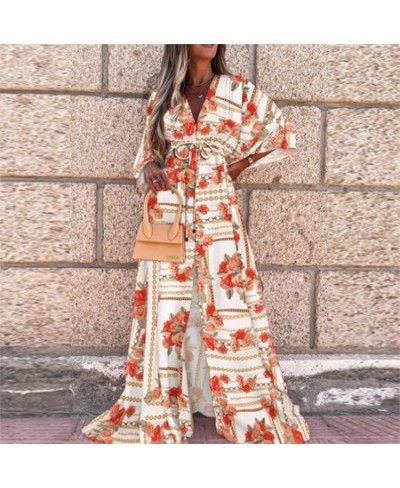 2023 Summer Print Casual Women Dresses Oversized Holiday Beach Dress Boho Long Cover-Up Female Long Sleeve Loose Tunic Dress ...