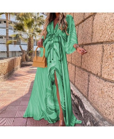 2023 Summer Print Casual Women Dresses Oversized Holiday Beach Dress Boho Long Cover-Up Female Long Sleeve Loose Tunic Dress ...