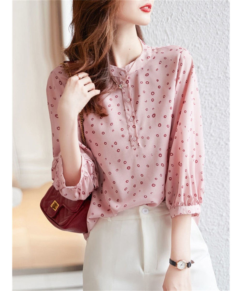 Woman Spring Summer Style Blouses Tops Lady Casual Half Sleeve Stand Collar Polka Dot Printed Blusas Tops DF4474 $30.44 - Wom...