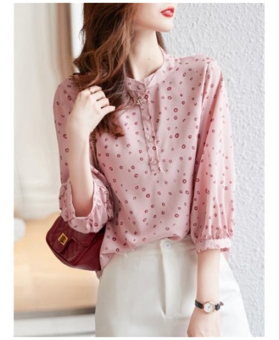 Woman Spring Summer Style Blouses Tops Lady Casual Half Sleeve Stand Collar Polka Dot Printed Blusas Tops DF4474 $30.44 - Wom...