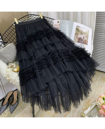 Half-length Skirts Womens 2023 Layer Cake Skirt Elastic Waist Design Sense Gauze Skirt Mid-length Irregular Skirt Mini Skirt ...