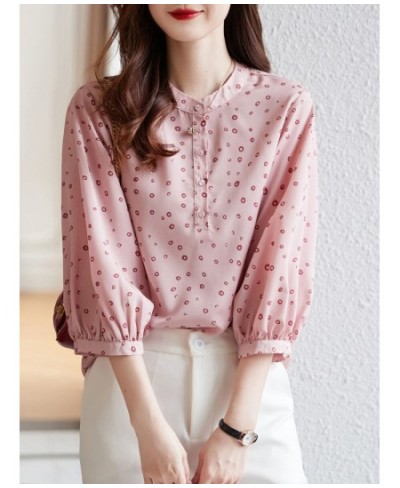 Woman Spring Summer Style Blouses Tops Lady Casual Half Sleeve Stand Collar Polka Dot Printed Blusas Tops DF4474 $30.44 - Wom...