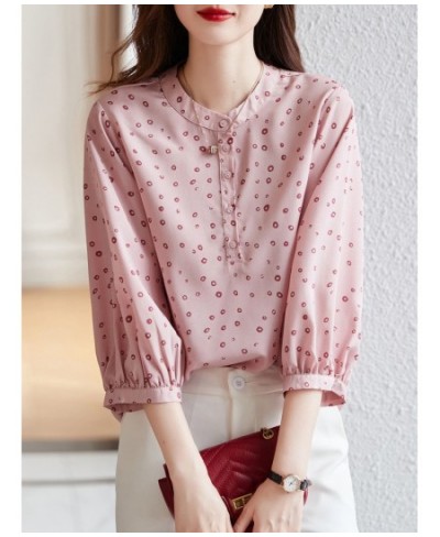 Woman Spring Summer Style Blouses Tops Lady Casual Half Sleeve Stand Collar Polka Dot Printed Blusas Tops DF4474 $30.44 - Wom...