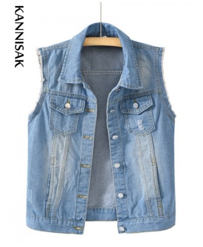 Casual Women Coats Vests Denim Sleeveless Jackets Ripped Hole Tops Spring/Autumn Outerwear Single Breasted Vests $39.46 - Jac...