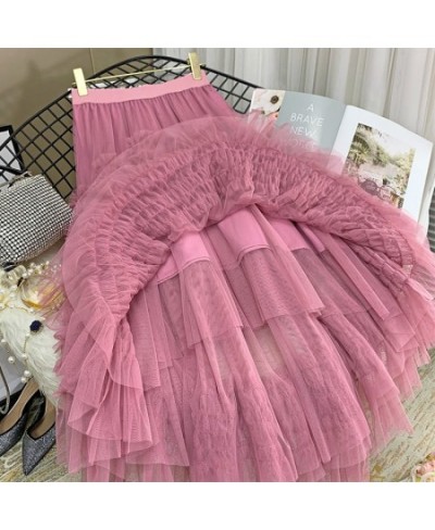 Half-length Skirts Womens 2023 Layer Cake Skirt Elastic Waist Design Sense Gauze Skirt Mid-length Irregular Skirt Mini Skirt ...