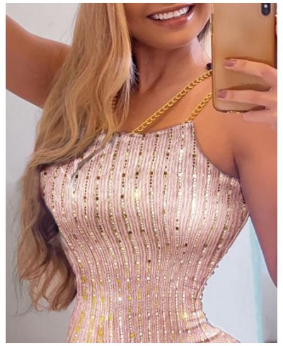 2022 Summer Women's Sequins Chain Strap Ladder Cutout Bodycon Mini Slim Short Dress Party Club Sexy Ladies Slim Shining $36.0...