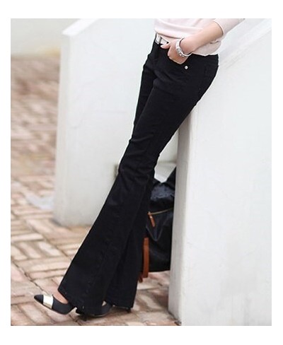 Women's High Waist Skinny Flare Jeans Korean Flared Boot Cut Jean Pencil Pants Women Black White Cotton Denim Trousers $61.40...