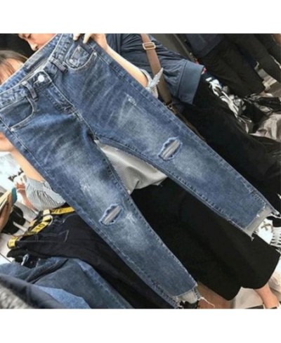 Women Denim Skinny Trousers Ripped Jeans For Women Hole Vintage Pencil Pants High Elasticity Stretch Trousers $34.06 - Bottoms