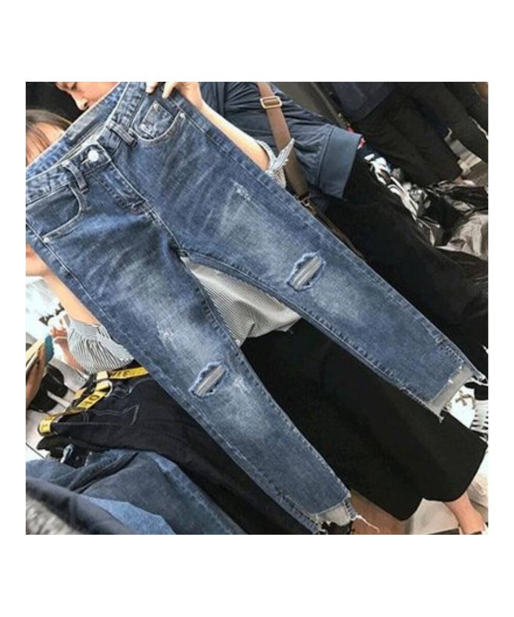 Women Denim Skinny Trousers Ripped Jeans For Women Hole Vintage Pencil Pants High Elasticity Stretch Trousers $34.06 - Bottoms