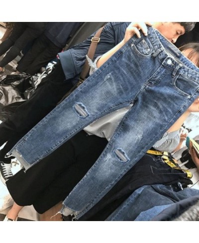 Women Denim Skinny Trousers Ripped Jeans For Women Hole Vintage Pencil Pants High Elasticity Stretch Trousers $34.06 - Bottoms