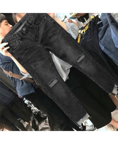 Women Denim Skinny Trousers Ripped Jeans For Women Hole Vintage Pencil Pants High Elasticity Stretch Trousers $34.06 - Bottoms