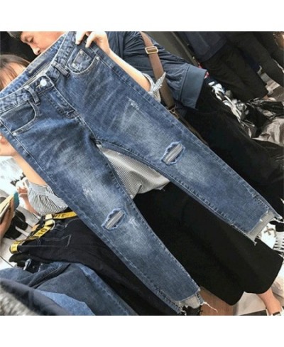 Women Denim Skinny Trousers Ripped Jeans For Women Hole Vintage Pencil Pants High Elasticity Stretch Trousers $34.06 - Bottoms