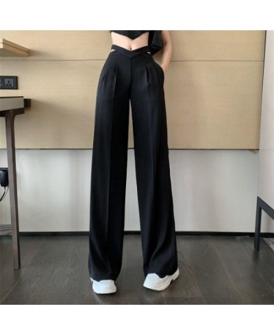 Hollow Out High Waist Straight Pants Women Fashion Back Zipper Wide Leg Suit Pants Ladies Y2K Streetwear Baggy Trousers $36.2...