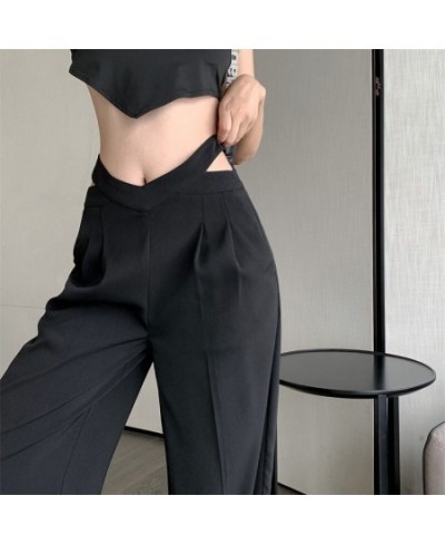 Hollow Out High Waist Straight Pants Women Fashion Back Zipper Wide Leg Suit Pants Ladies Y2K Streetwear Baggy Trousers $36.2...