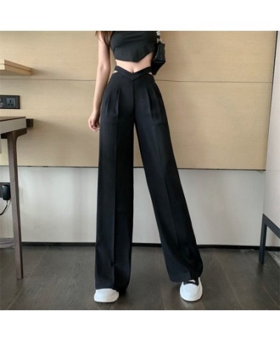 Hollow Out High Waist Straight Pants Women Fashion Back Zipper Wide Leg Suit Pants Ladies Y2K Streetwear Baggy Trousers $36.2...