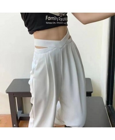 Hollow Out High Waist Straight Pants Women Fashion Back Zipper Wide Leg Suit Pants Ladies Y2K Streetwear Baggy Trousers $36.2...