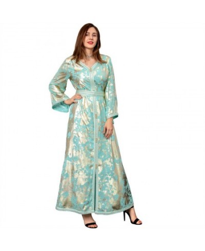 Spring Women Dress Muslim Hot Golden Robe Chiffon Dress Party Ramadan Femme Evening Long Dress With Belt $81.05 - Dresses